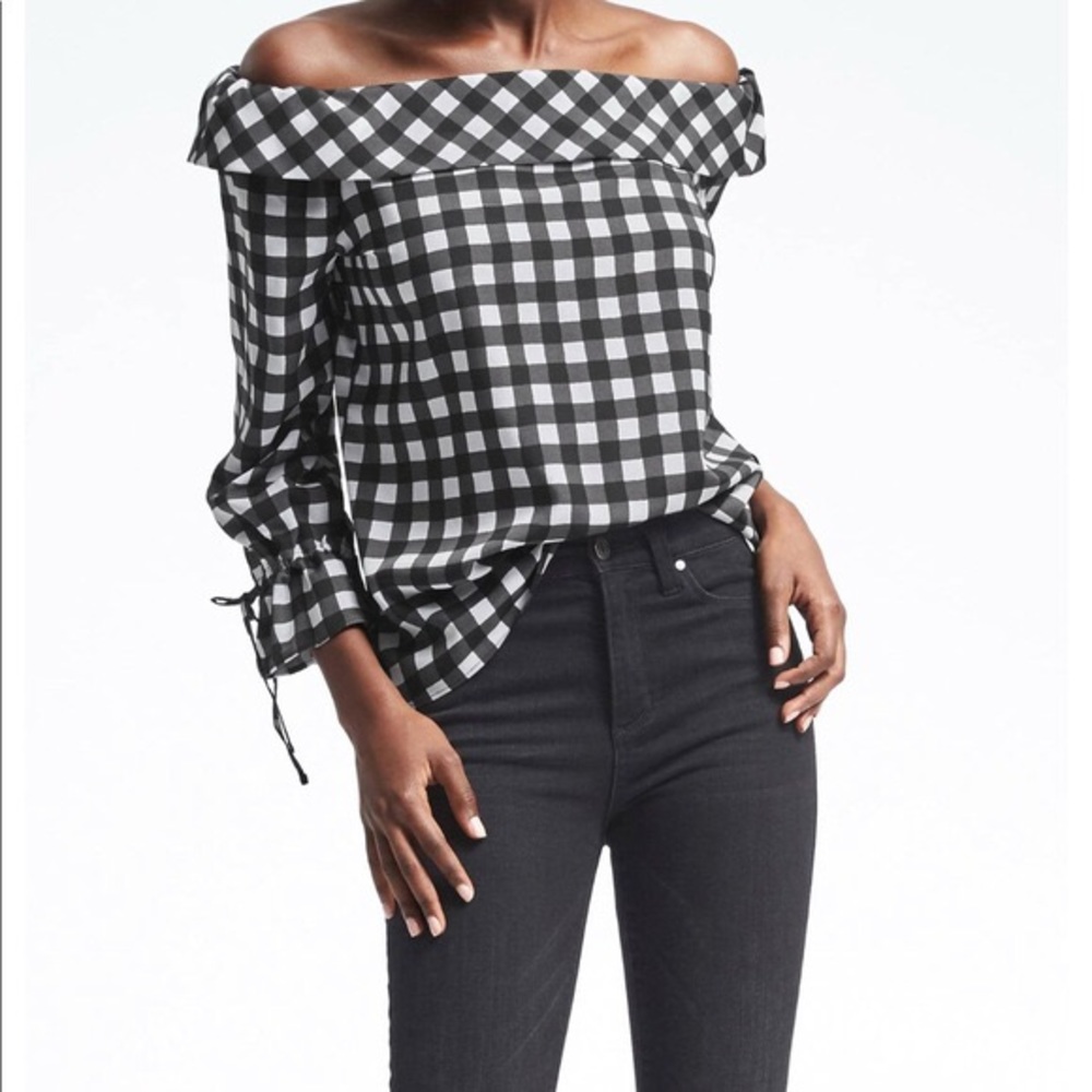 Black & White Gingham Off the Shoulder Top